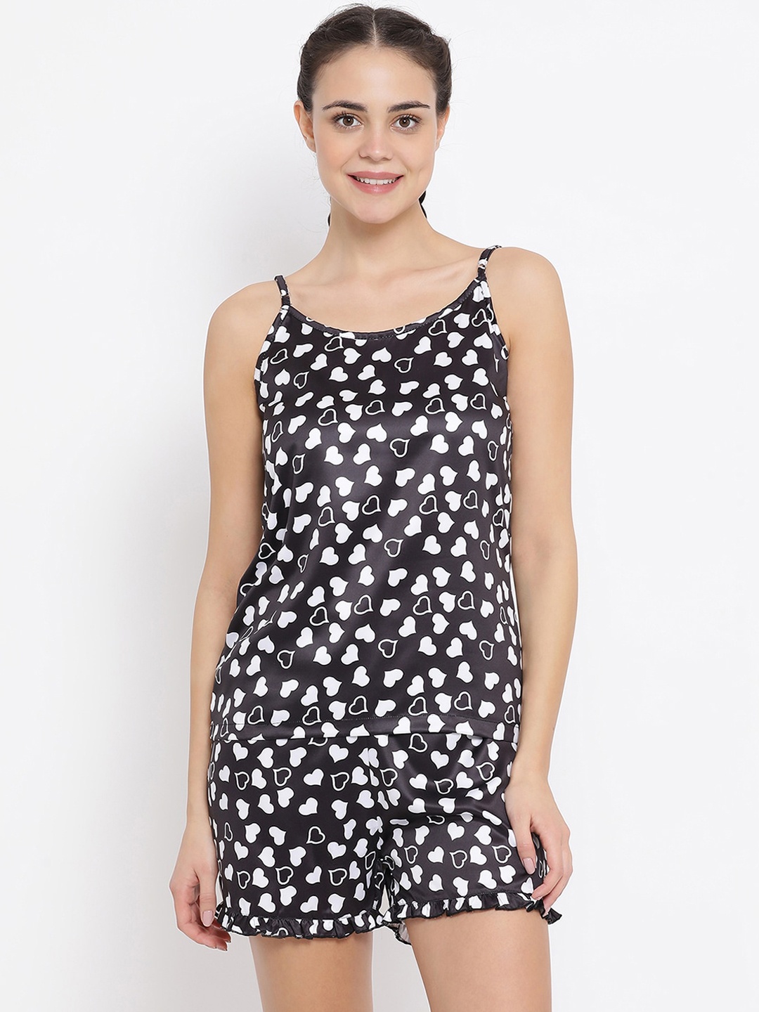 

Kanvin Women Black & White Printed Night suit