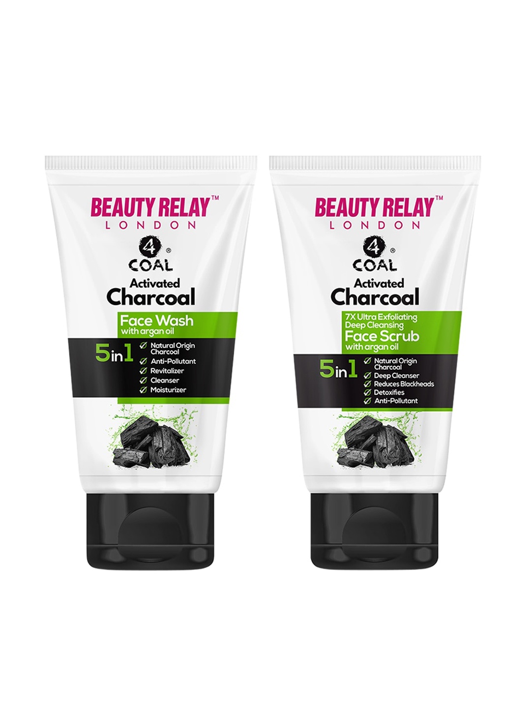 

BeautyRelay London 4coal Activated Charcoal Face Wash & Scrub 200ml - Buy 1 Get 1 Free, Black