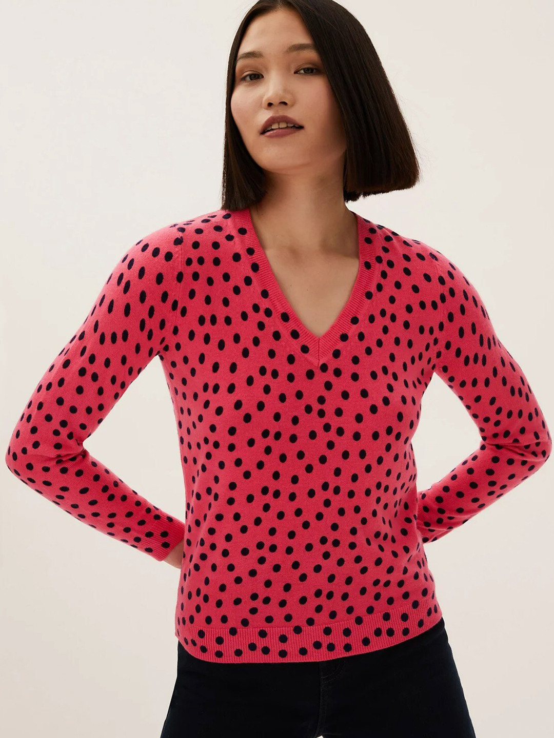 

Marks & Spencer Women Pink & Black Printed Pullover Sweater