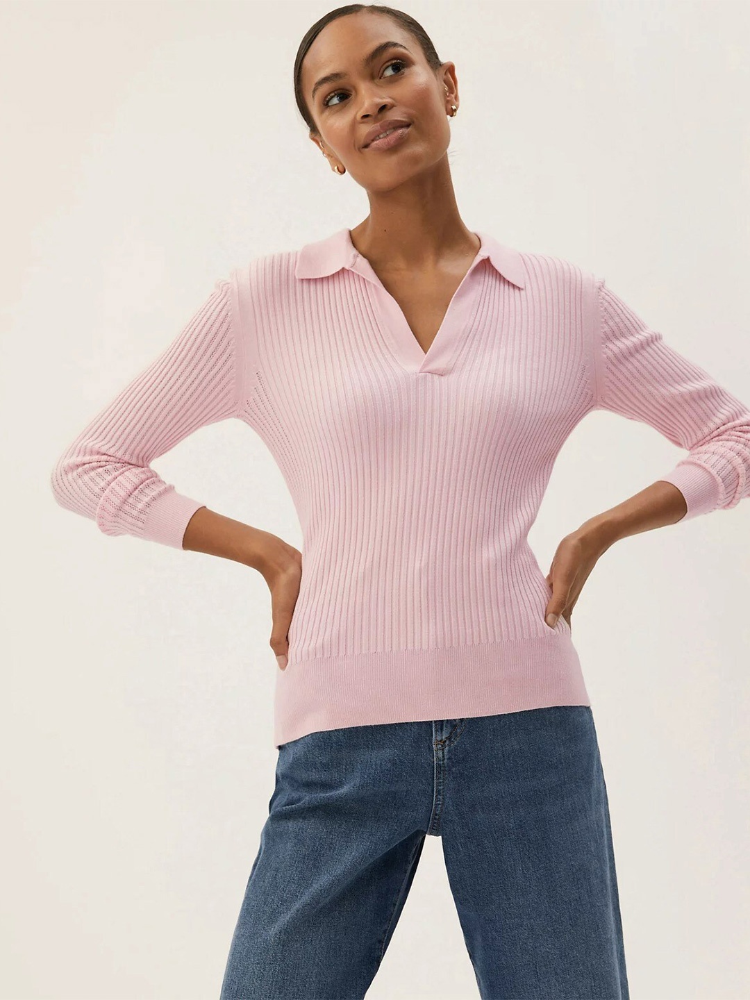 

Marks & Spencer Women Pink Cable Knit Sweater Vest