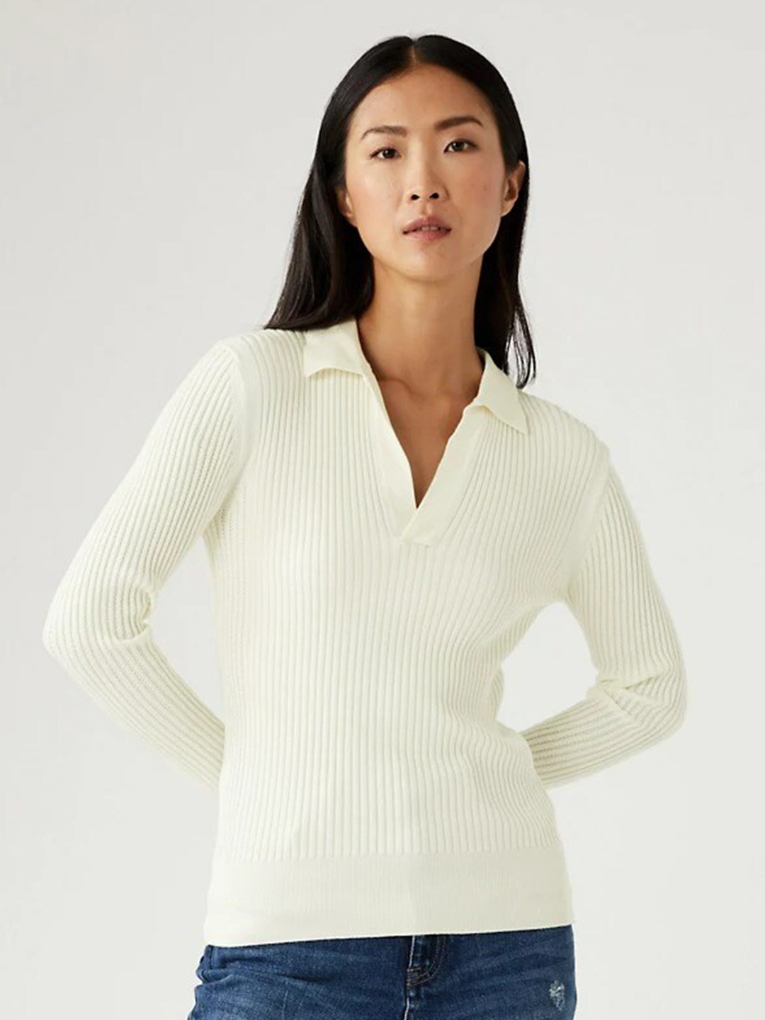 

Marks & Spencer Women Cream Self Design Rayon Pullover