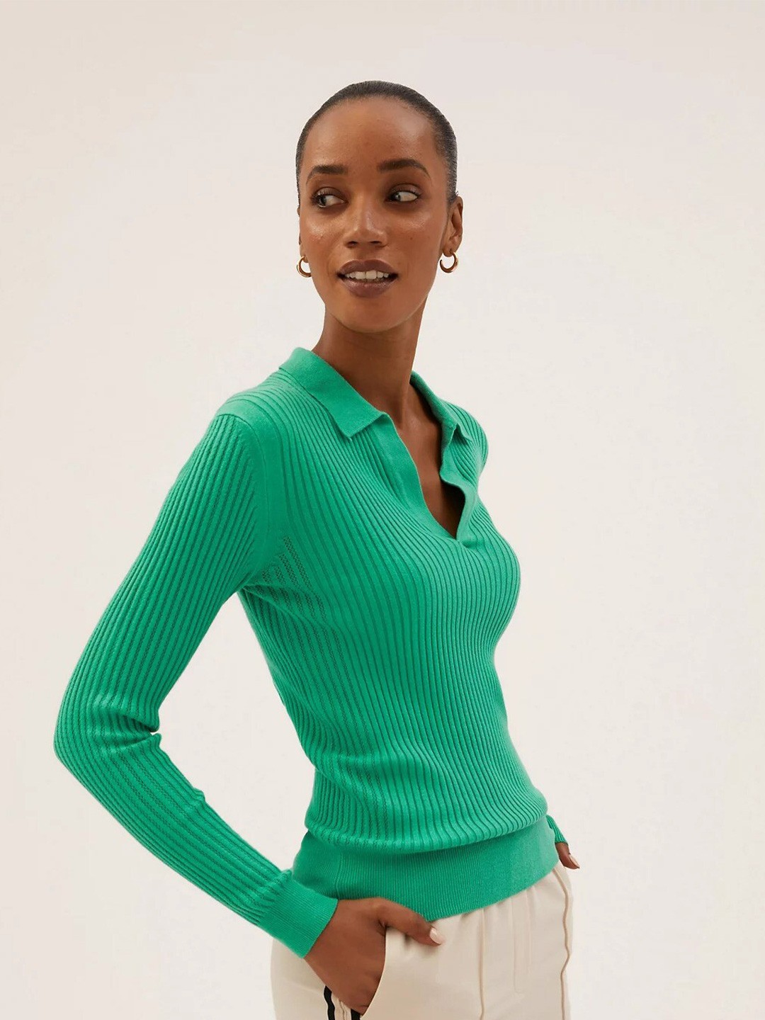 

Marks & Spencer Women Green Striped Pullover