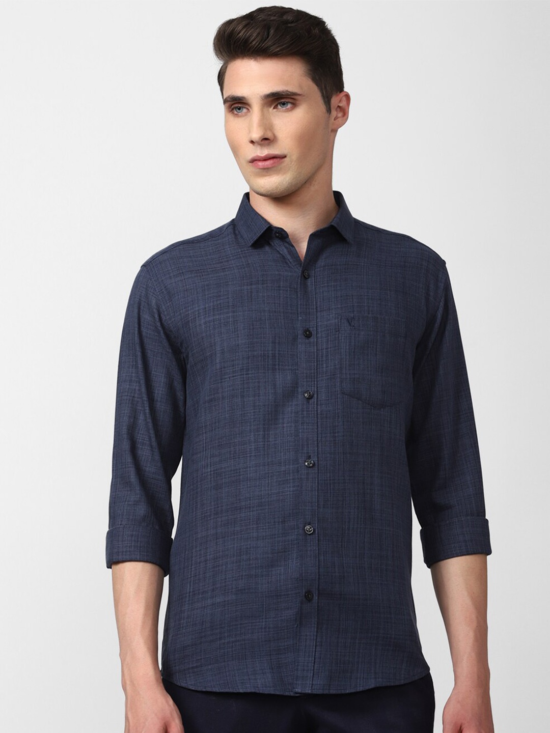

V Dot Men Navy Blue Slim Fit Grid Tattersall Checked Casual Shirt