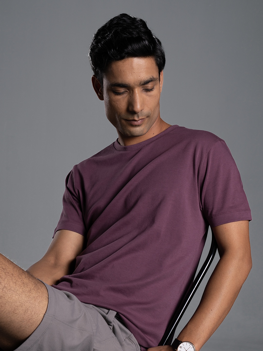 

DAMENSCH Men Premium Cotton Regular Fit T-Shirt, Purple