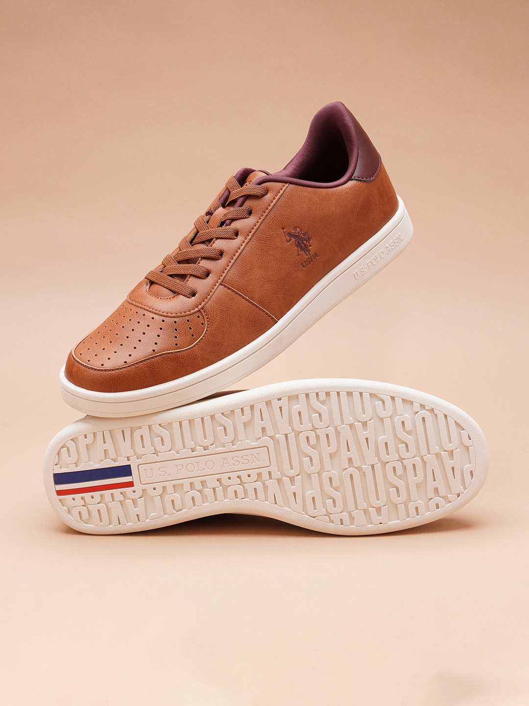 

U S Polo Assn Men Tan Perforations PU Sneakers