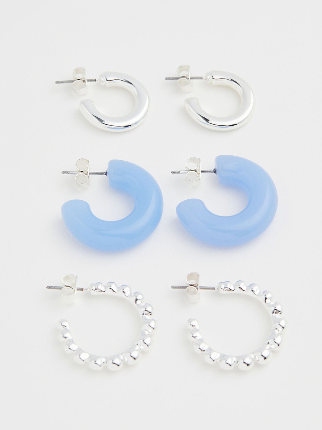 

H&M Woman 3 pairs hoop earrings, Blue