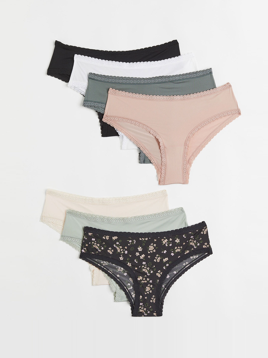 

H&M Women Pack Of 7 Solid Lace Hipster Briefs-1079390002, Black