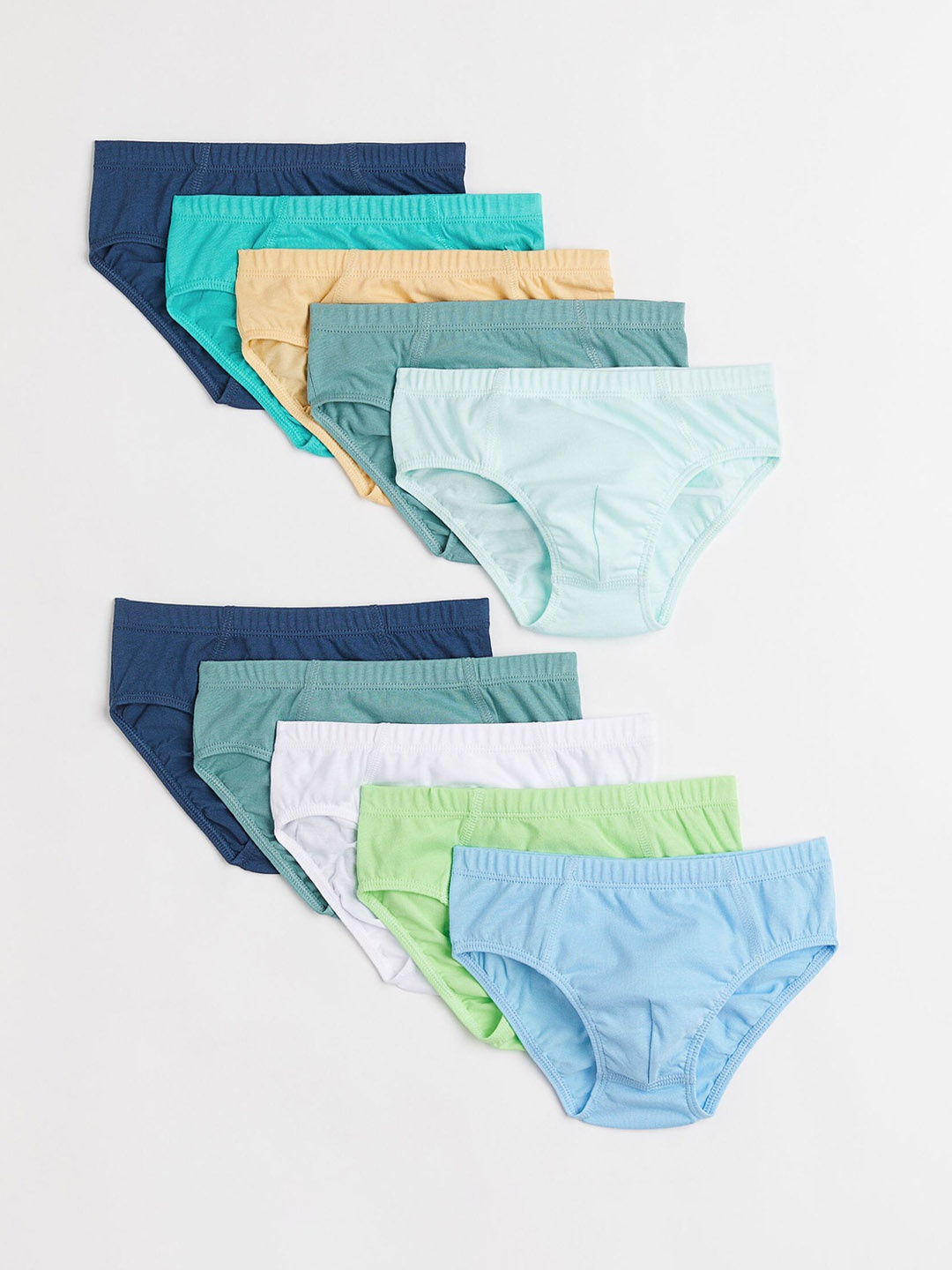 

H&M Boys Pack Of 10 Blue & Green Solid Basic Briefs