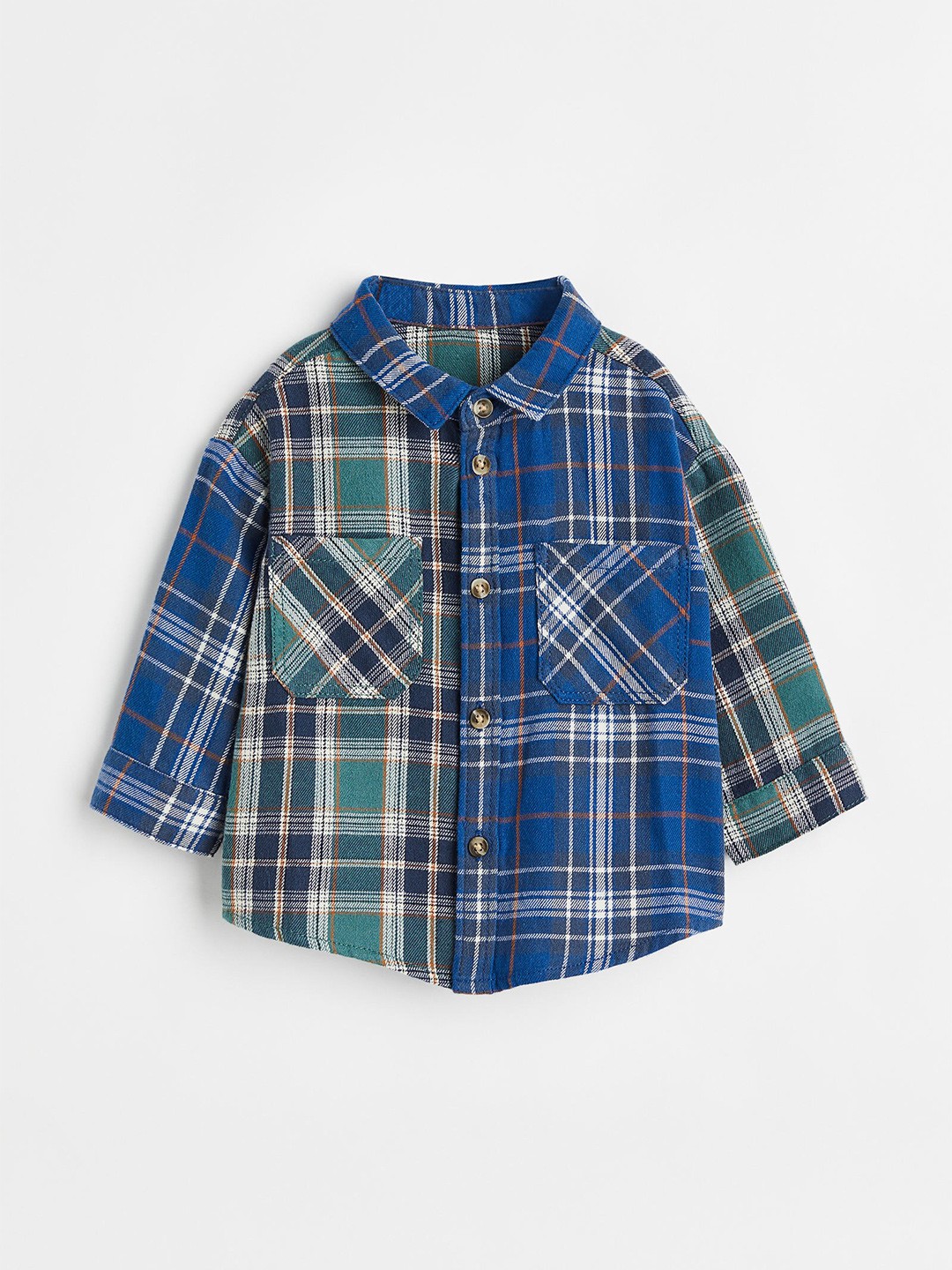 

H&M Boys Checked Cotton Twill Shacket, Green