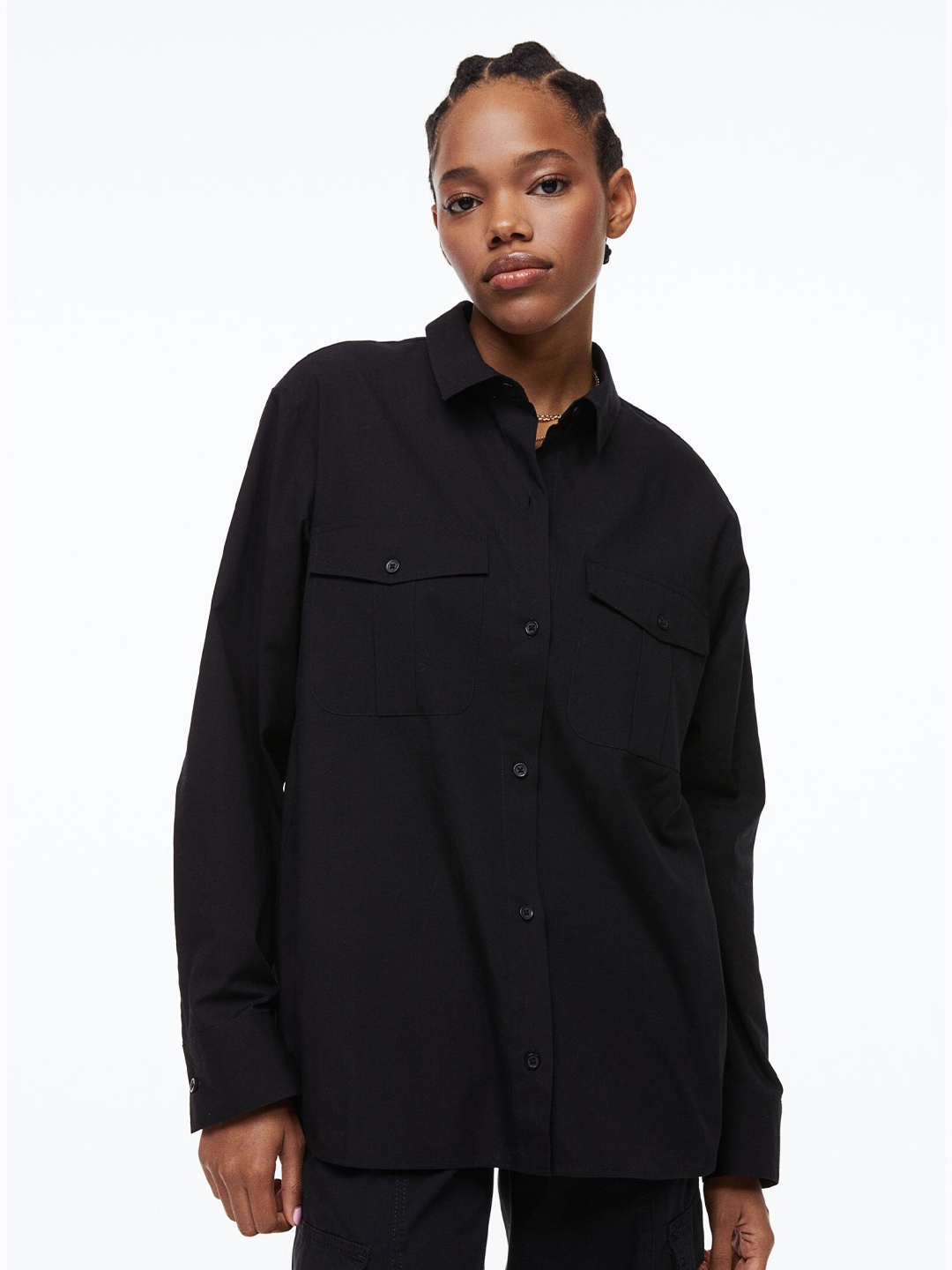 

H&M Woman Poplin shirt, Black