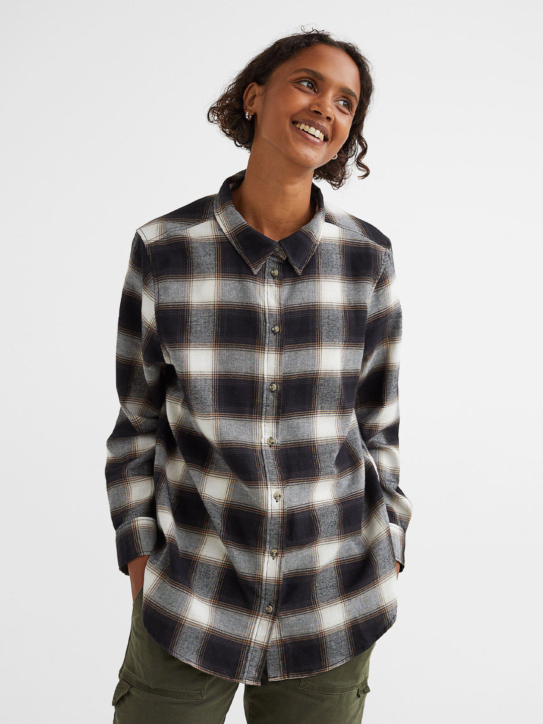 

H&M Woman Cotton flannel shirt, Black
