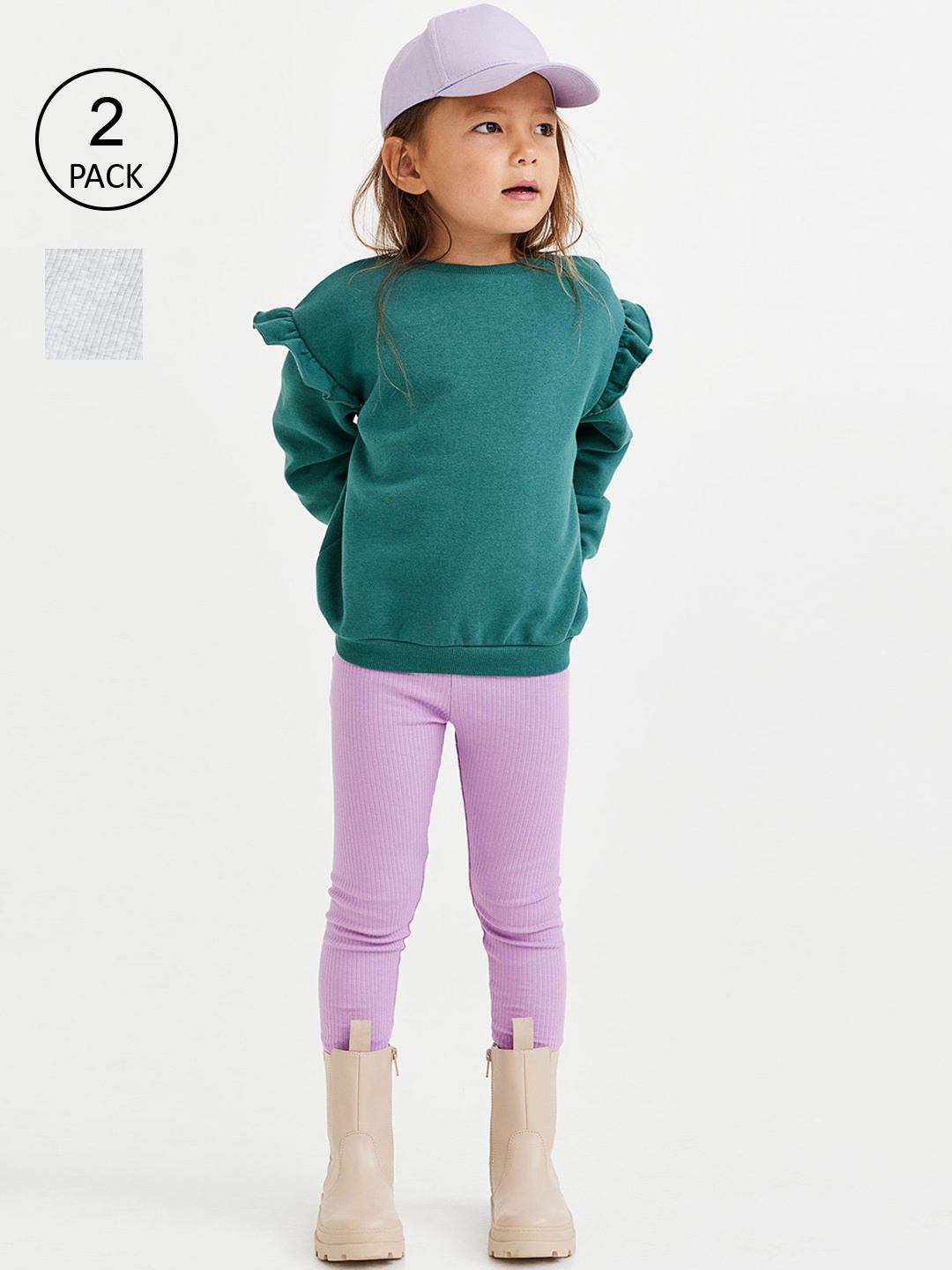 

H&M Girls Pack Of 2 Solid Leggings, Lavender