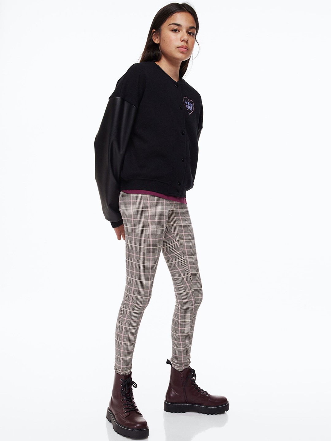 

H&M Girls Beige Checks Ankle-Length Leggings