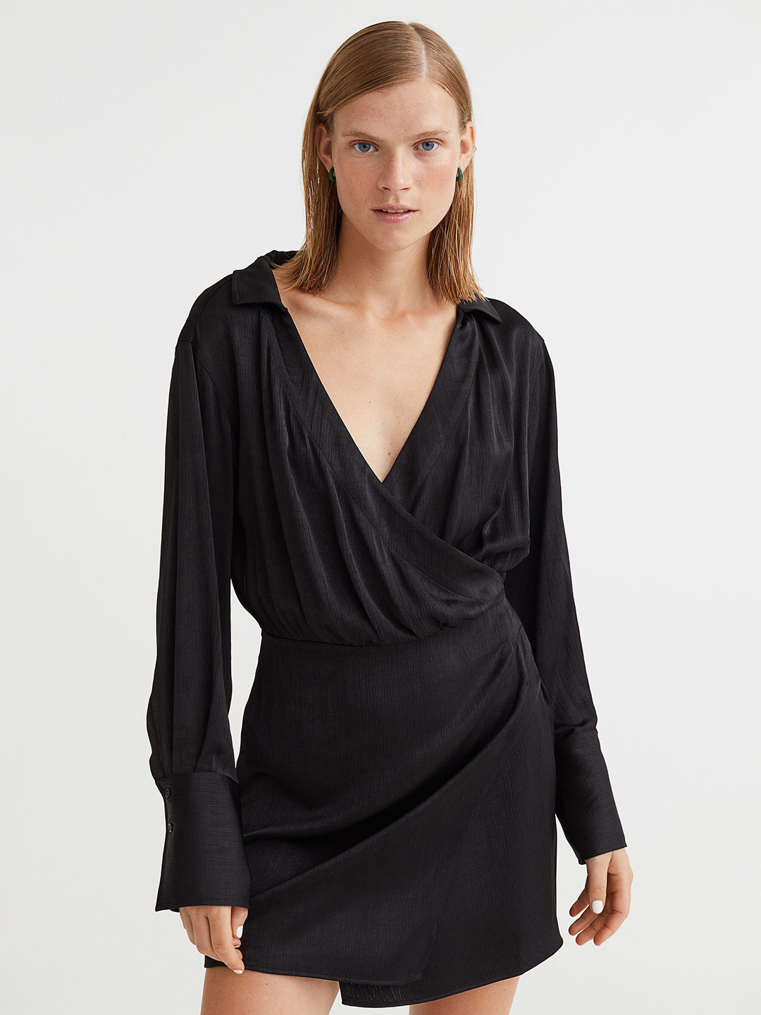 

H&M Women Black Solid Short Wrapover Dress