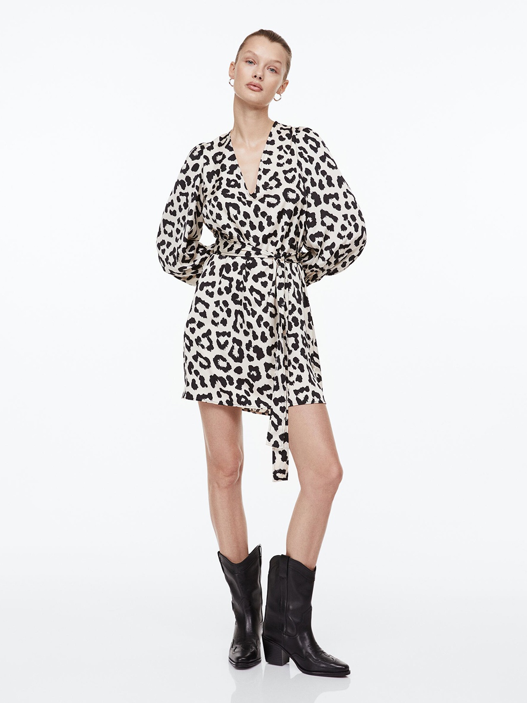 

H&M Woman Balloon-sleeved satin dress, Multi