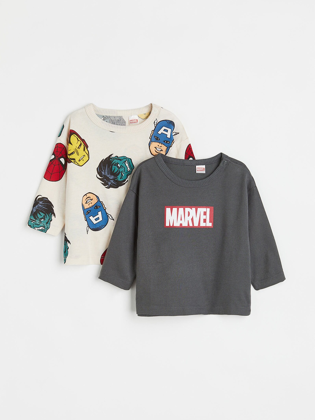 

H&M Boys 2-Pack Printed Jersey Tops, Grey