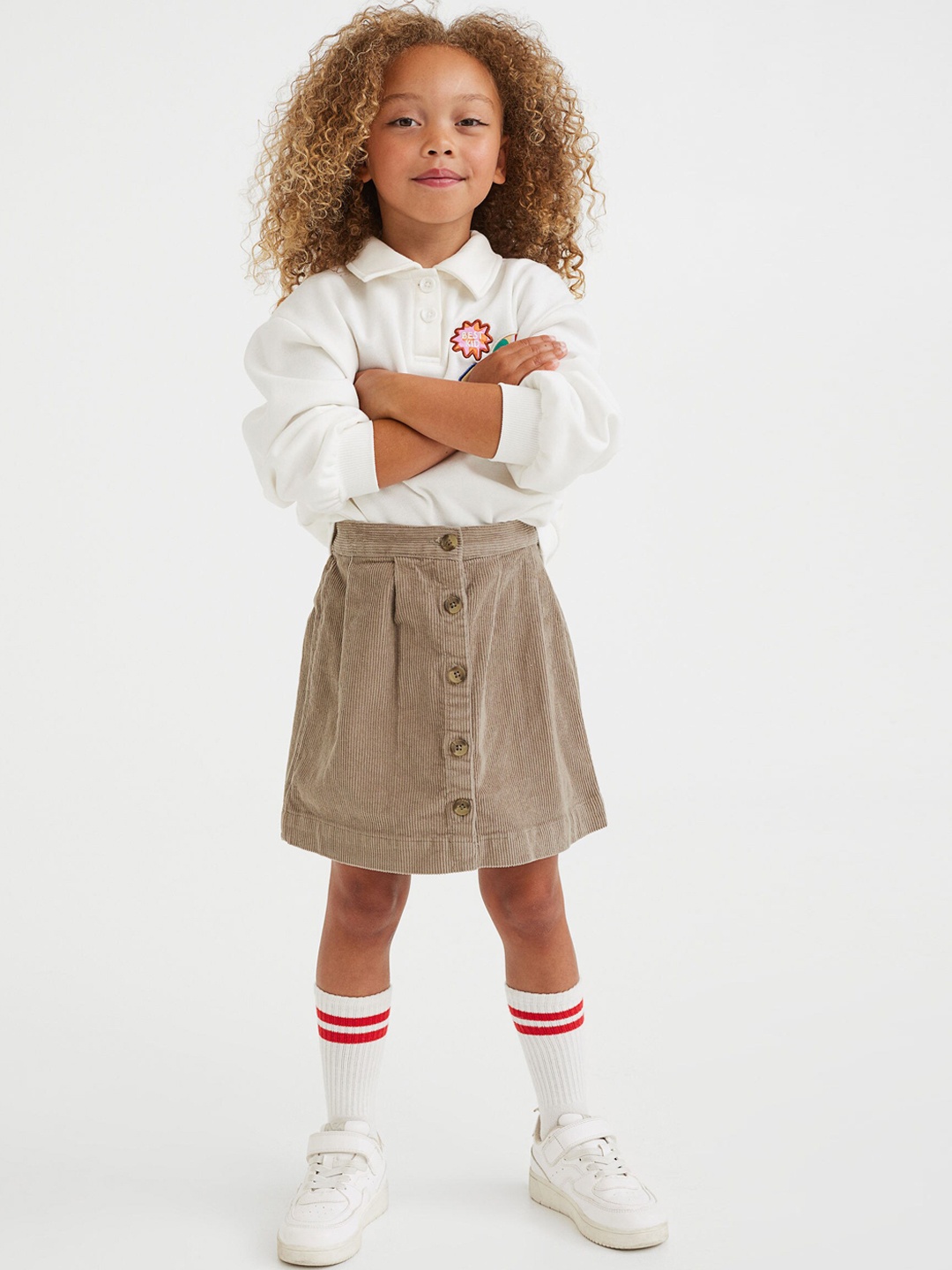 

H&M Girls Cotton Corduroy Skirt, Beige
