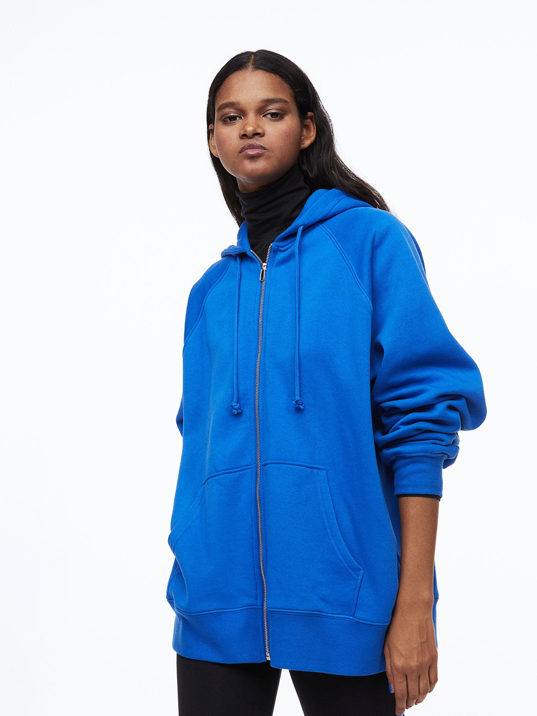 

H&M Women Oversized Zip-Through Hoodie, Blue