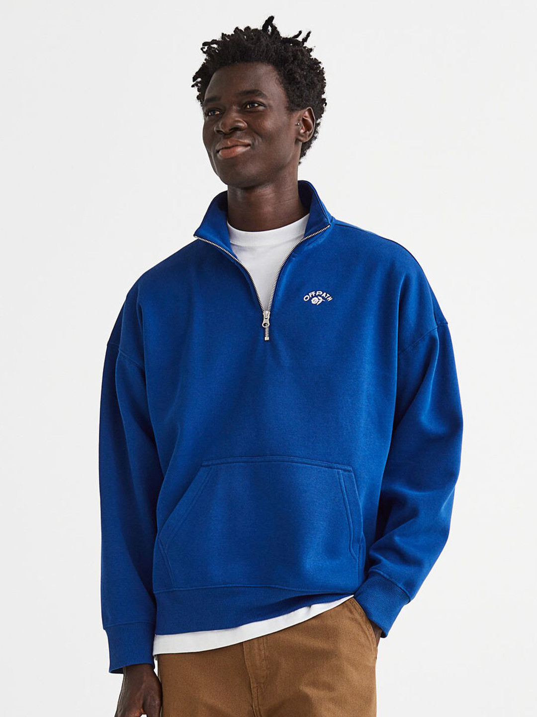 

H&M Men Oversized Fit Zip-Top Sweatshirt, Blue
