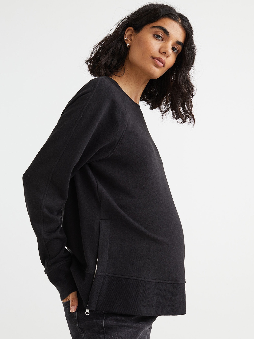 

H&M MAMA Zip-detail sweatshirt, Black