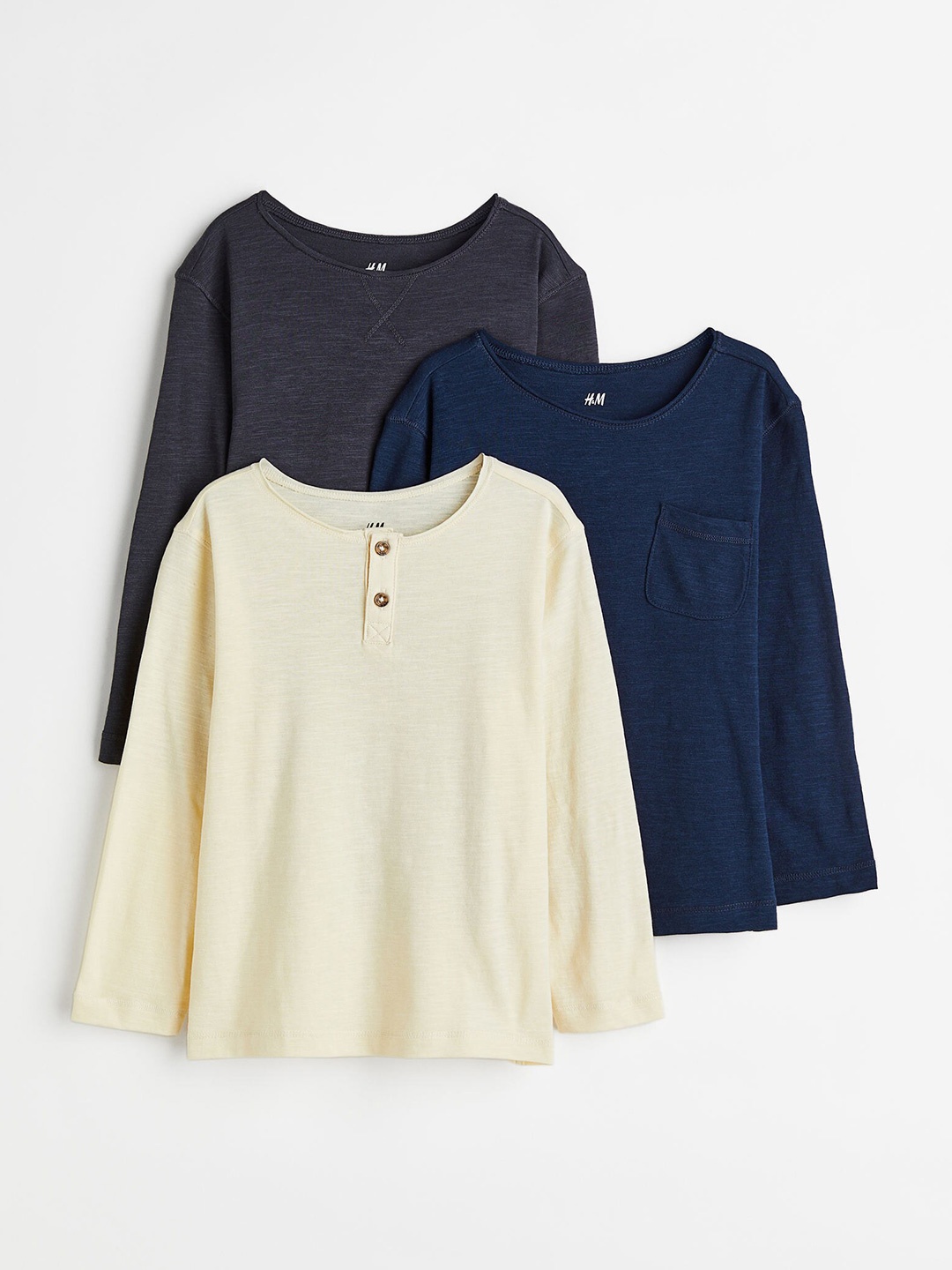 

H&M Boys Solid Cotton 3-Pack Jersey Tops, Cream