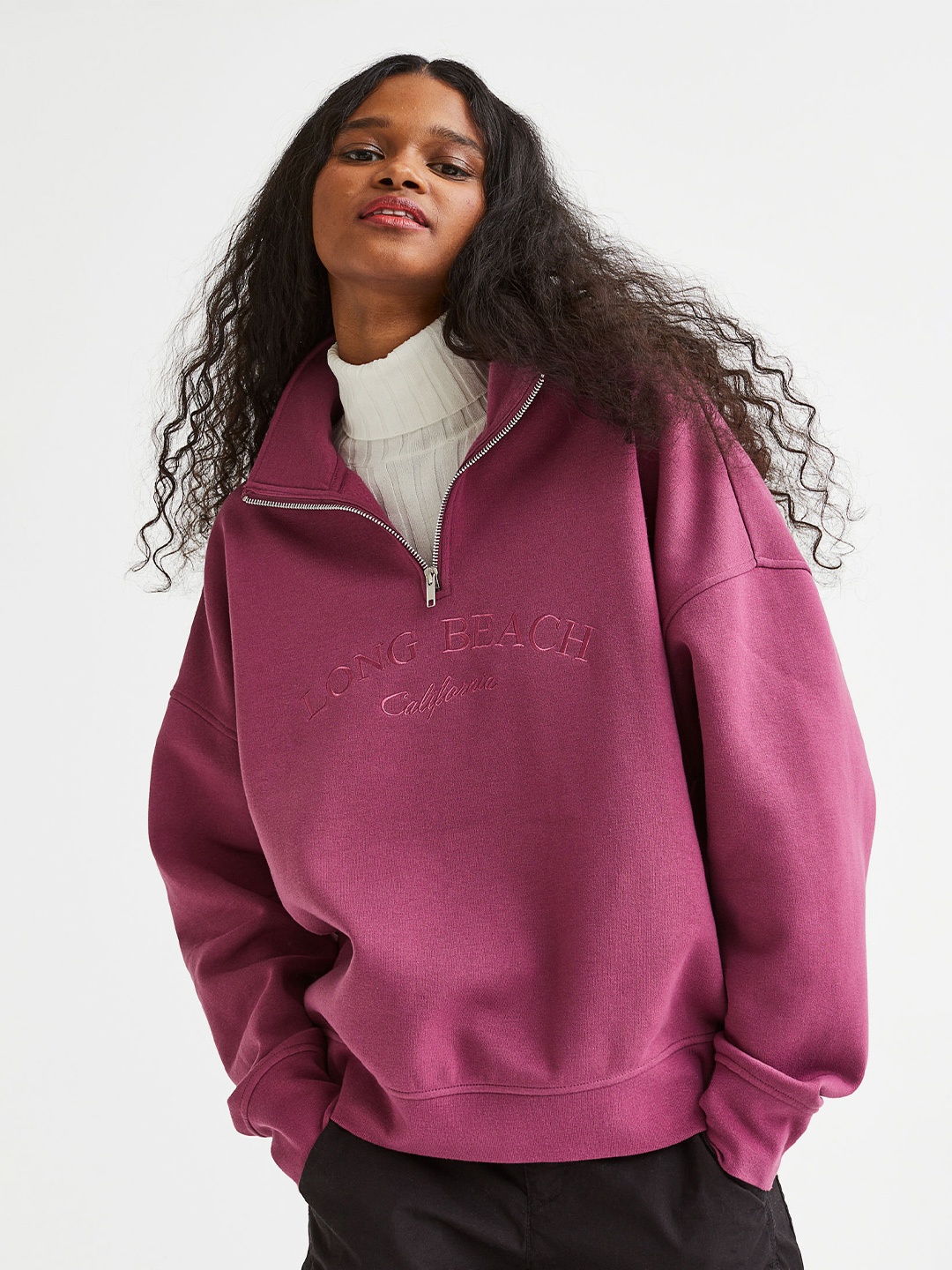 

H&M Woman Oversized zip-top sweatshirt, Purple