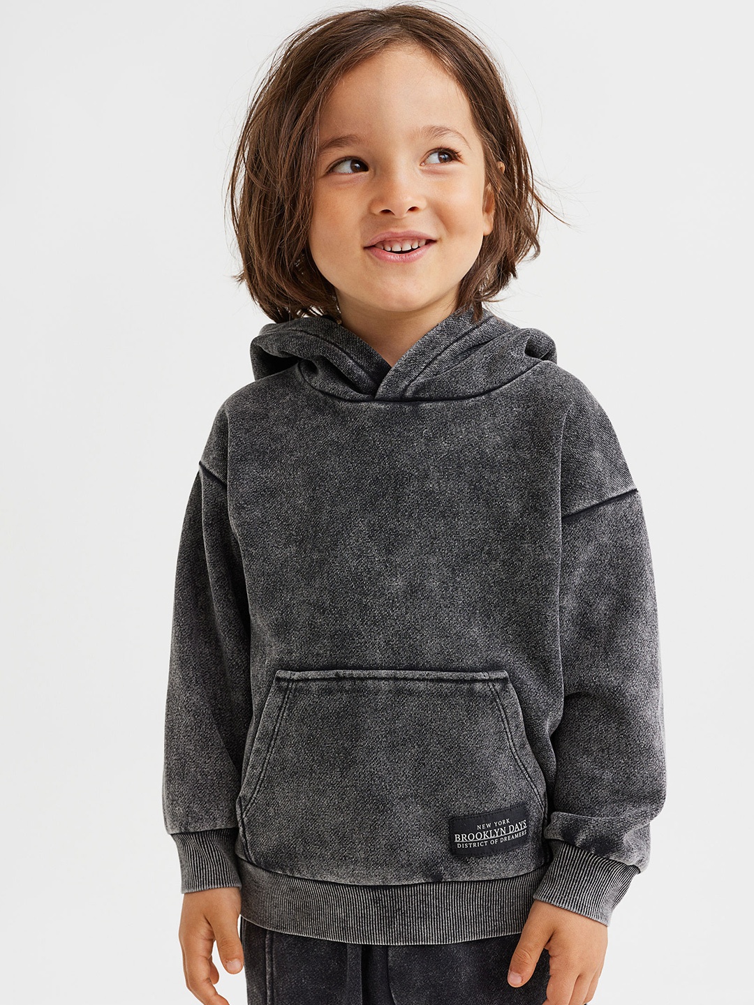 

H&M Kids Boys Washed-look hoodie, Black