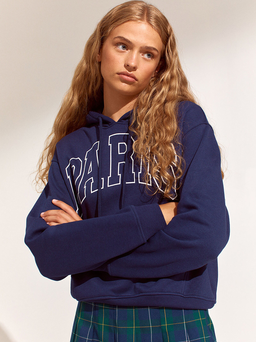 

H&M Women Navy Blue Printed Hoodie
