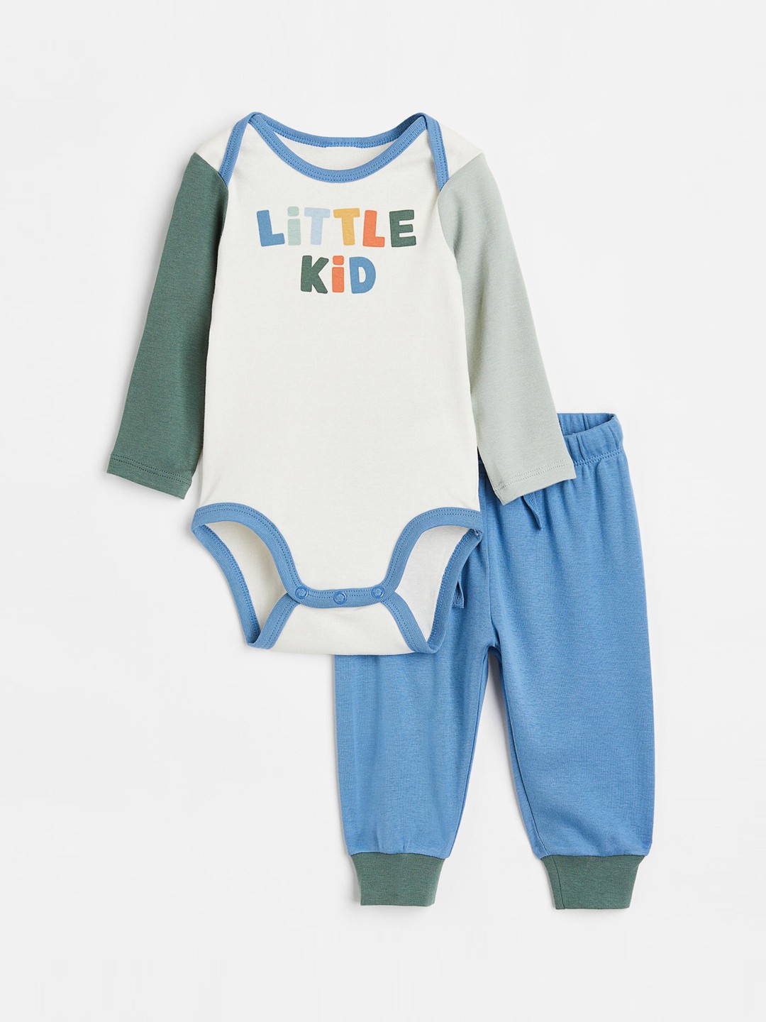 

H&M Infant Boys Pack Of 2 Blue Solid Pure Cotton Bodysuit & Joggers