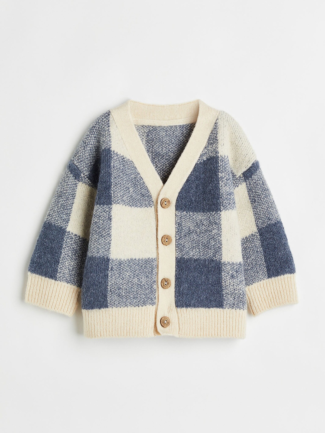 

H&M Boys Beige & Blue Checked V-Neck Cardigan