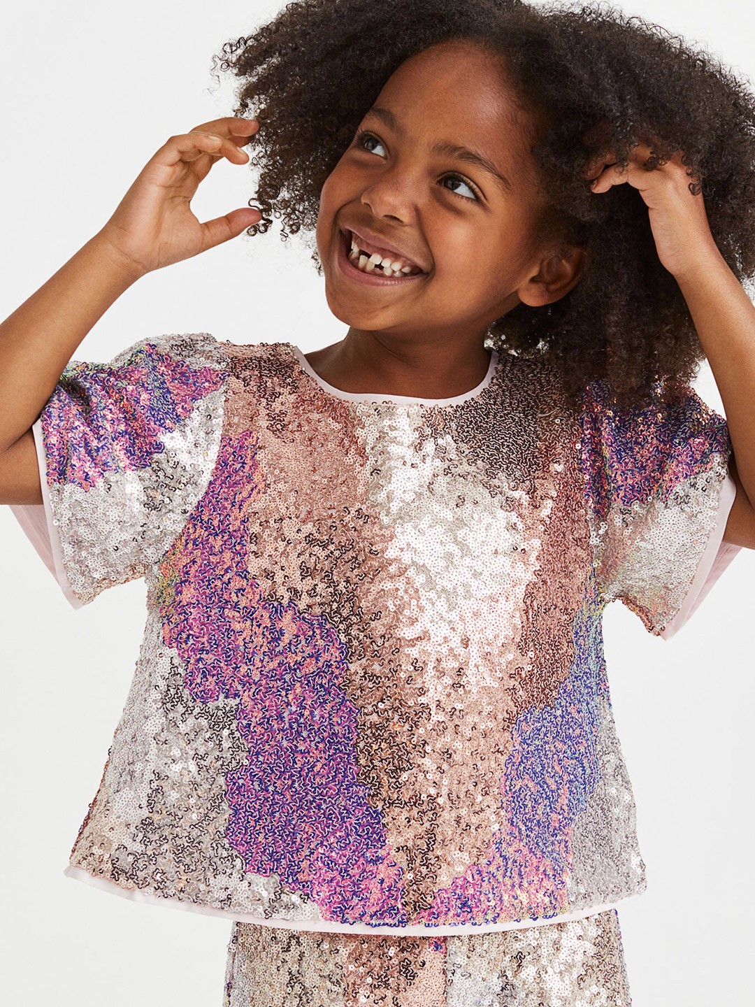 

H&M Girls Off-White & Purple Sequined Blouse