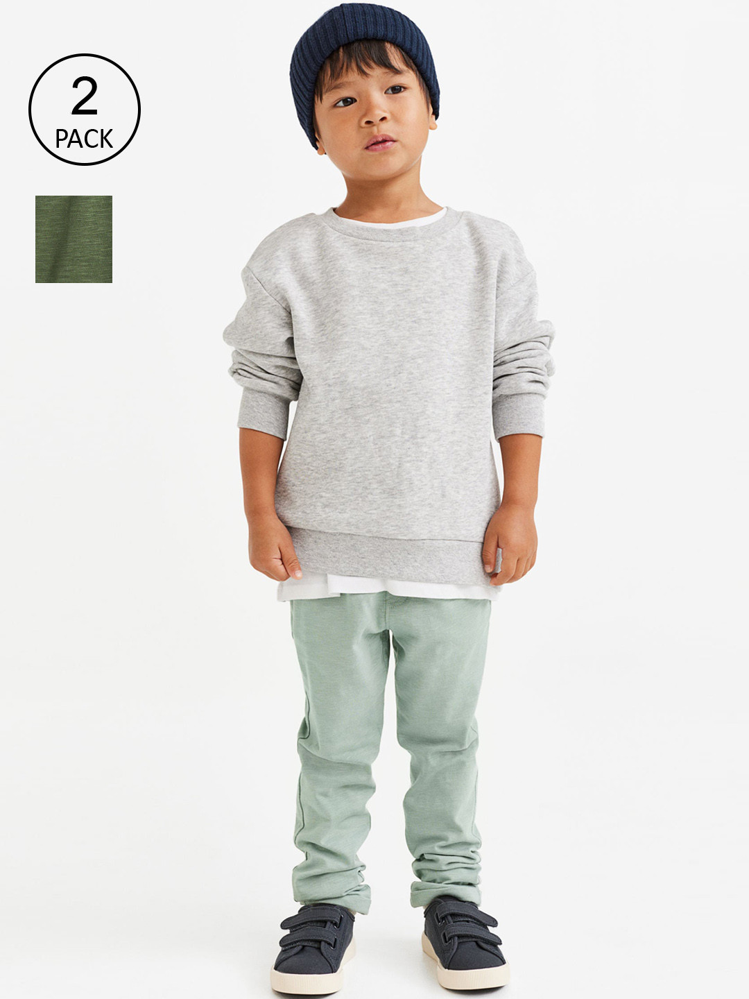 

H&M Kids Boys 2-pack slub jersey joggers, Green