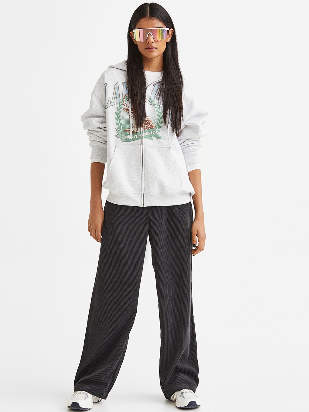 

H&M Women Wide Corduroy Trousers, Black