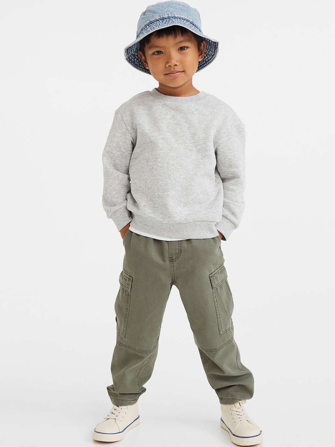 

H&M Boys Cotton Cargo Trousers, Green