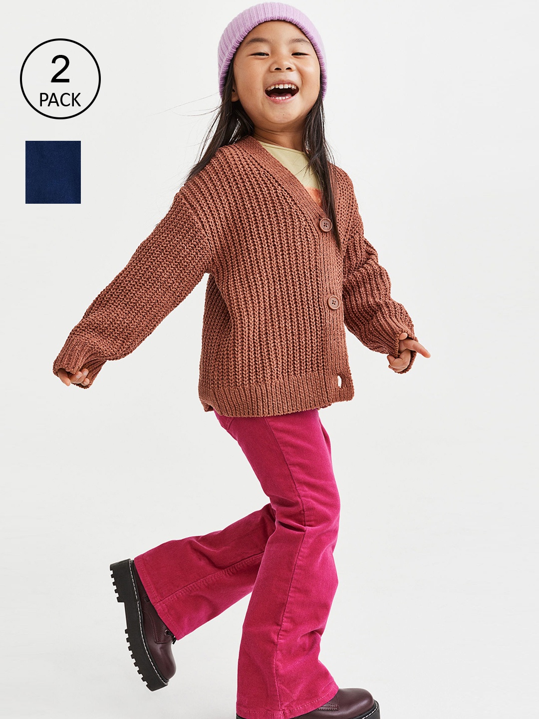

H&M Girls 2-pack flared pull-on corduroy trousers, Blue