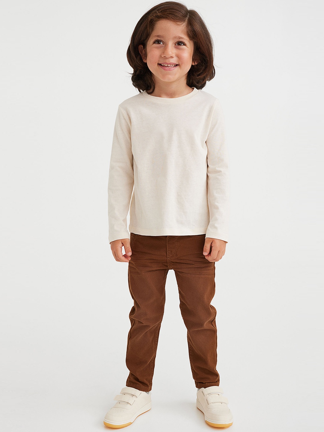 

H&M Girls Relaxed Fit Twill Trousers, Brown