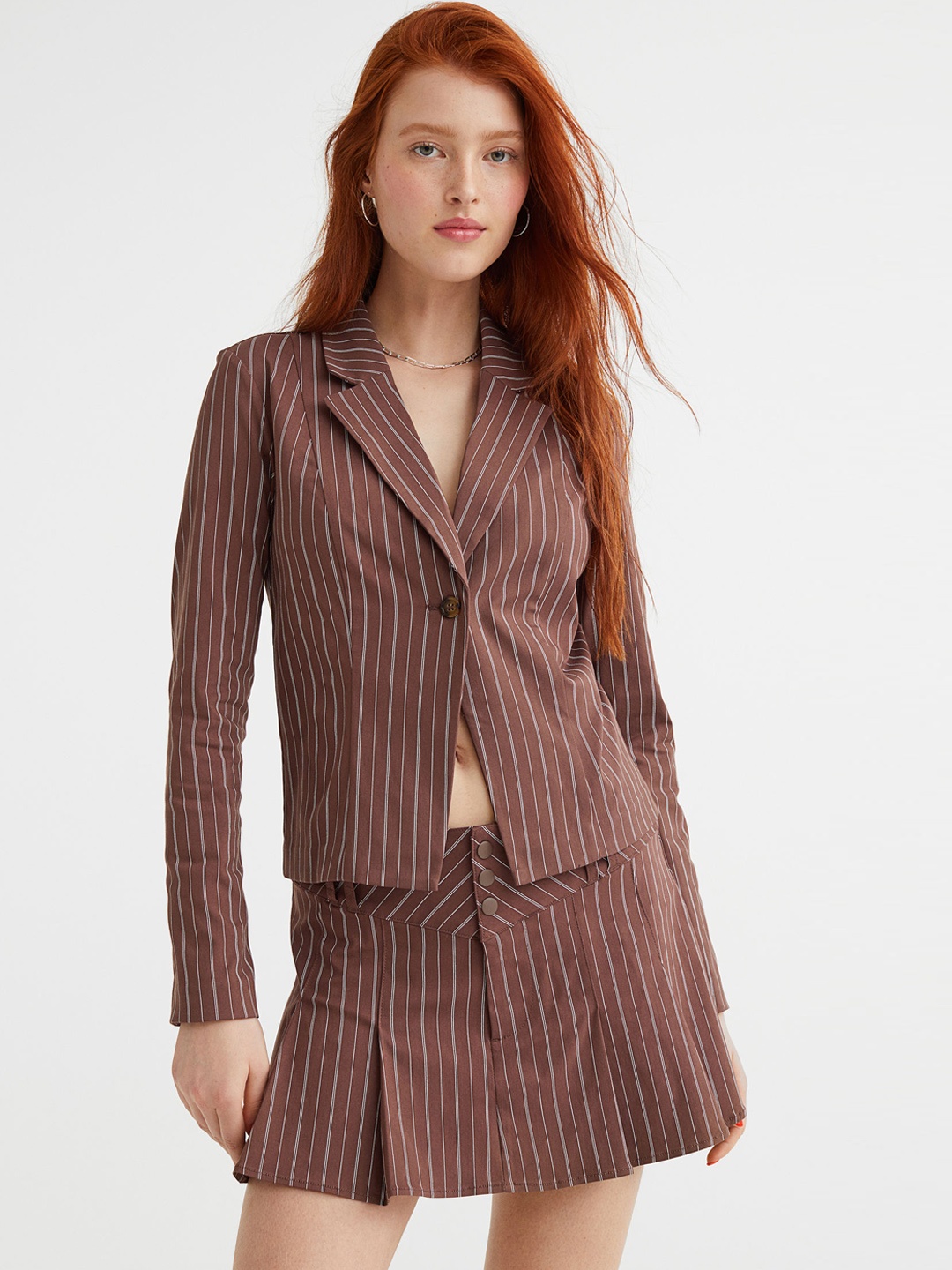 

H&M Women Fitted Blazer, Brown