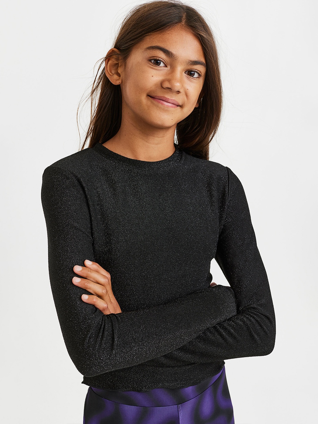 

H&M Girls Ribbed Cotton Jersey Cropped Top, Black