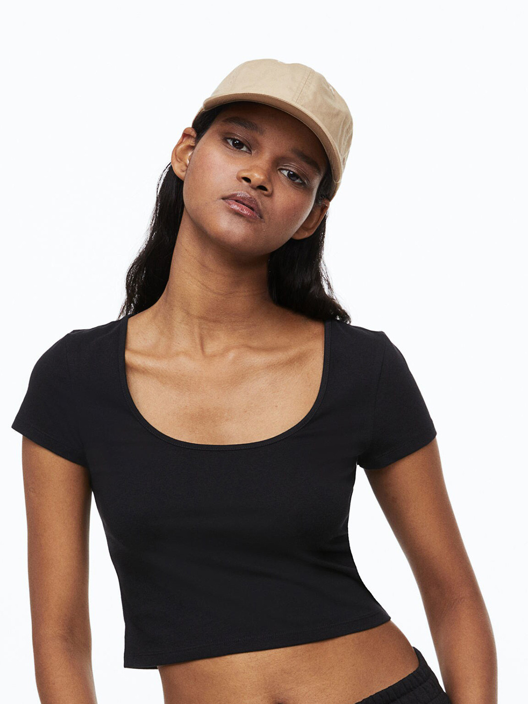 

H&M Woman Cotton jersey top, Black