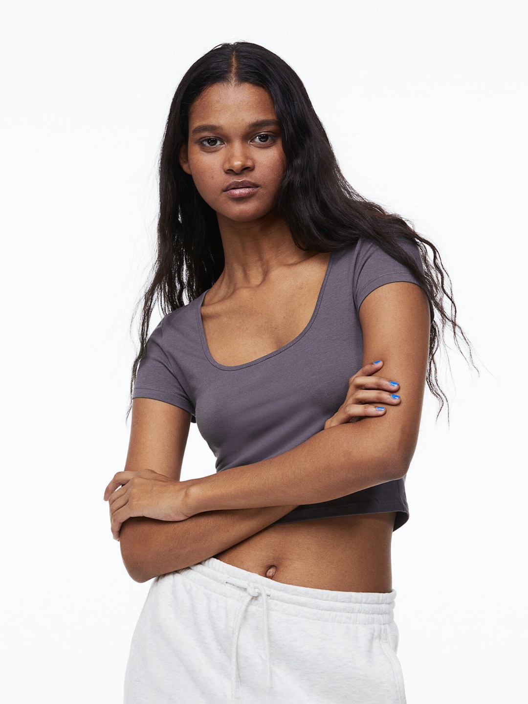 

H&M Women Taupe Solid Jersey Top