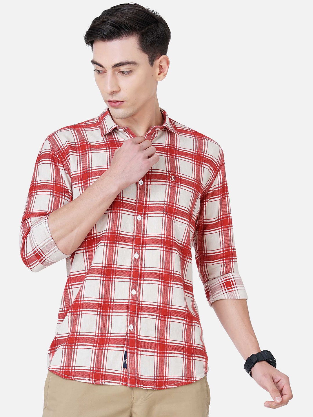 

SORATIA Men Red Slim Fit Tartan Checks Checked Cotton Casual Shirt