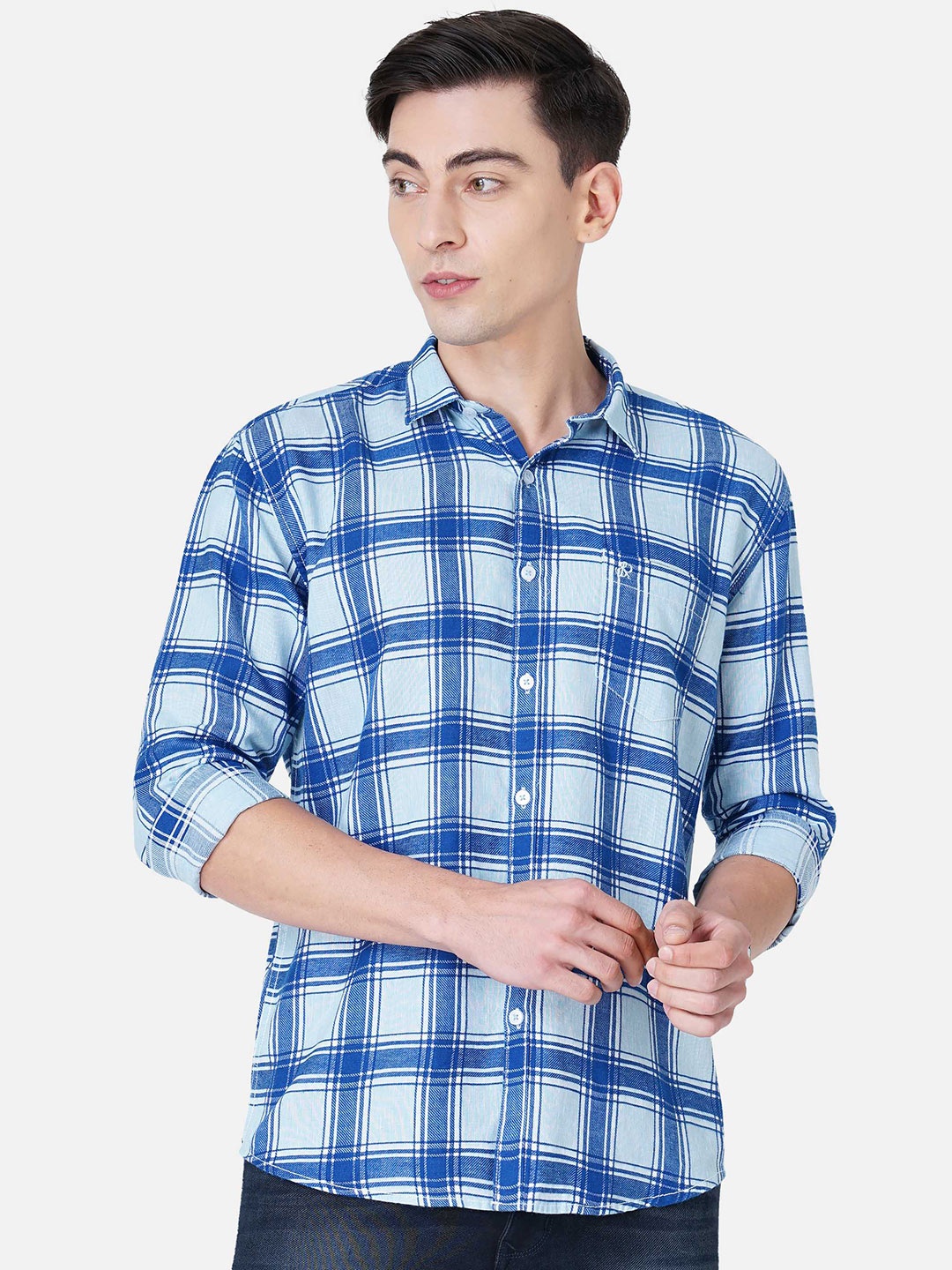 

SORATIA Men Blue Slim Fit Checked Casual Shirt