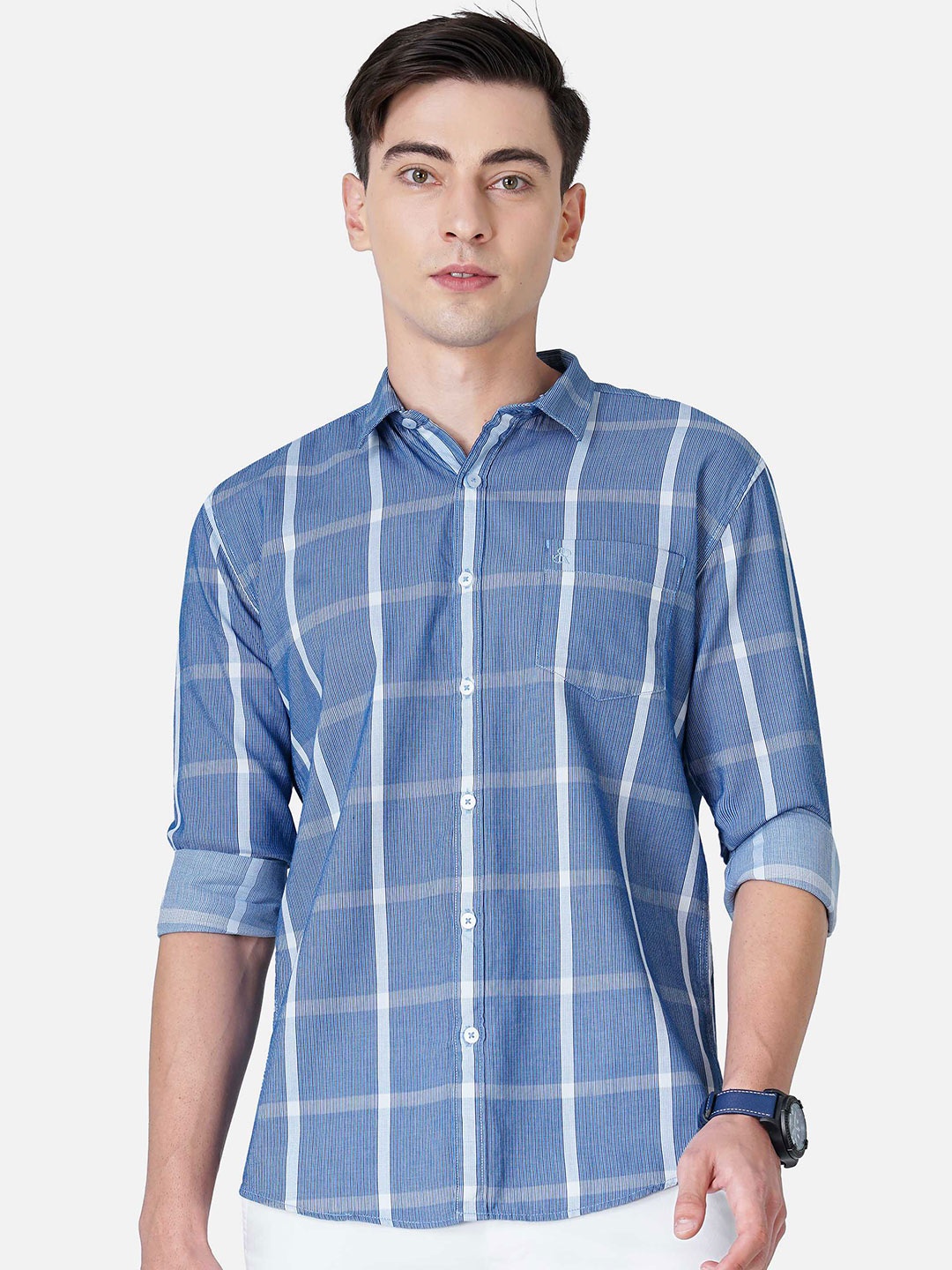 

SORATIA Men Blue Slim Fit Checked Casual Shirt
