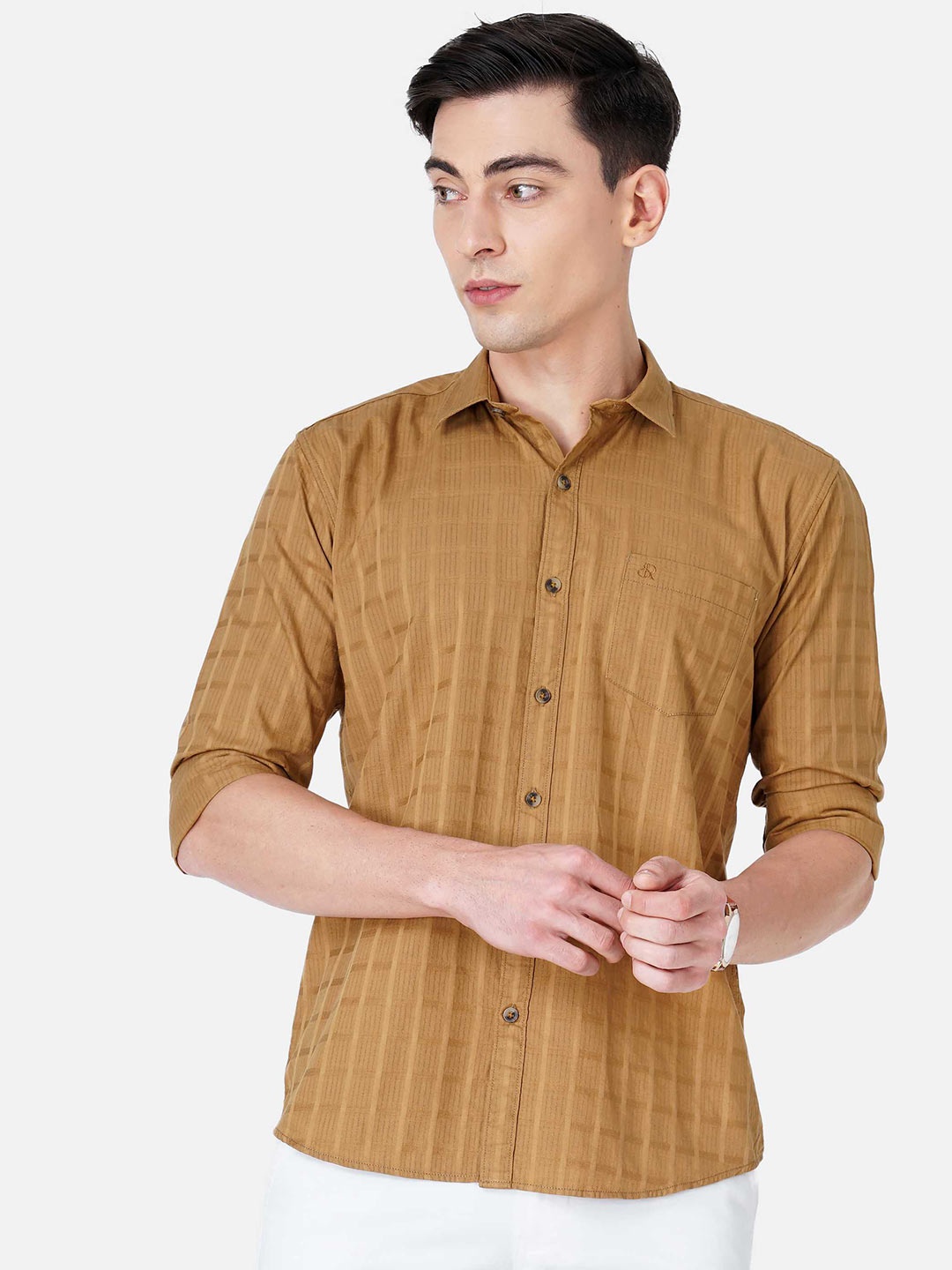 

SORATIA Men Brown Slim Fit Checked Cotton Casual Shirt