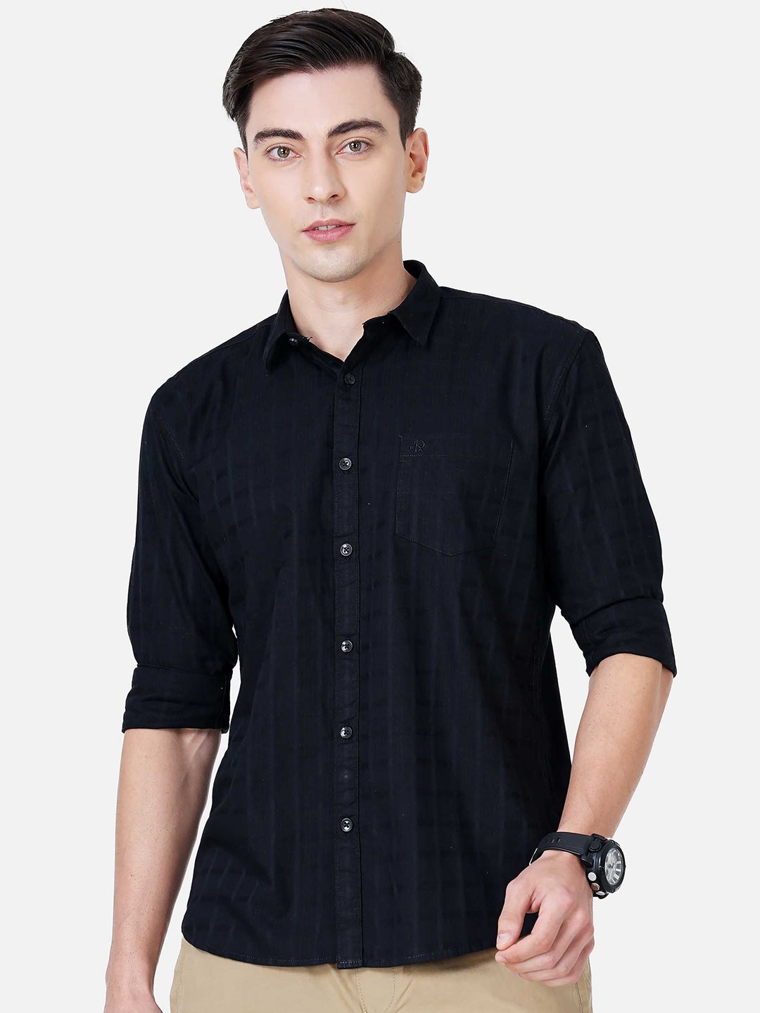 

SORATIA Men Navy Blue Slim Fit Grid Tattersall Checks Checked Casual Shirt