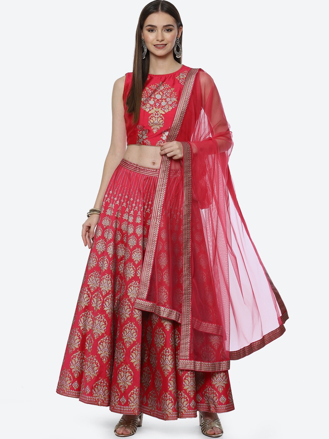 

Biba Fuchsia & Gold-Toned Printed Ready to Wear Lehenga & Blouse With Dupatta