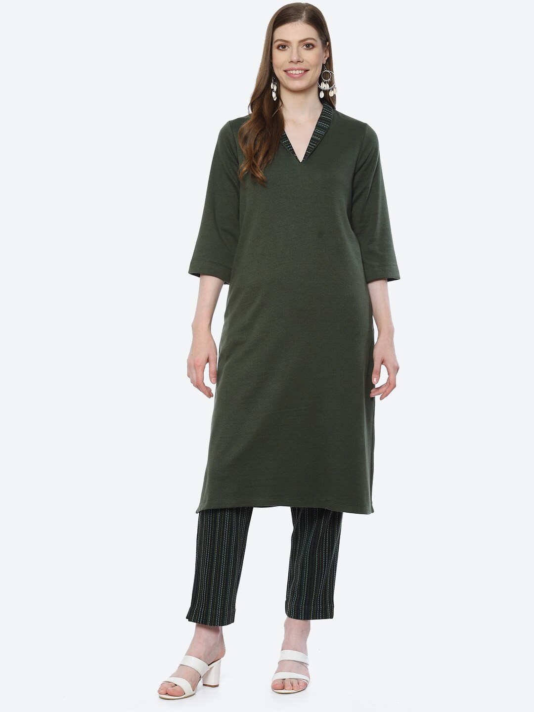 

Biba Women Green Kurta with Trousers