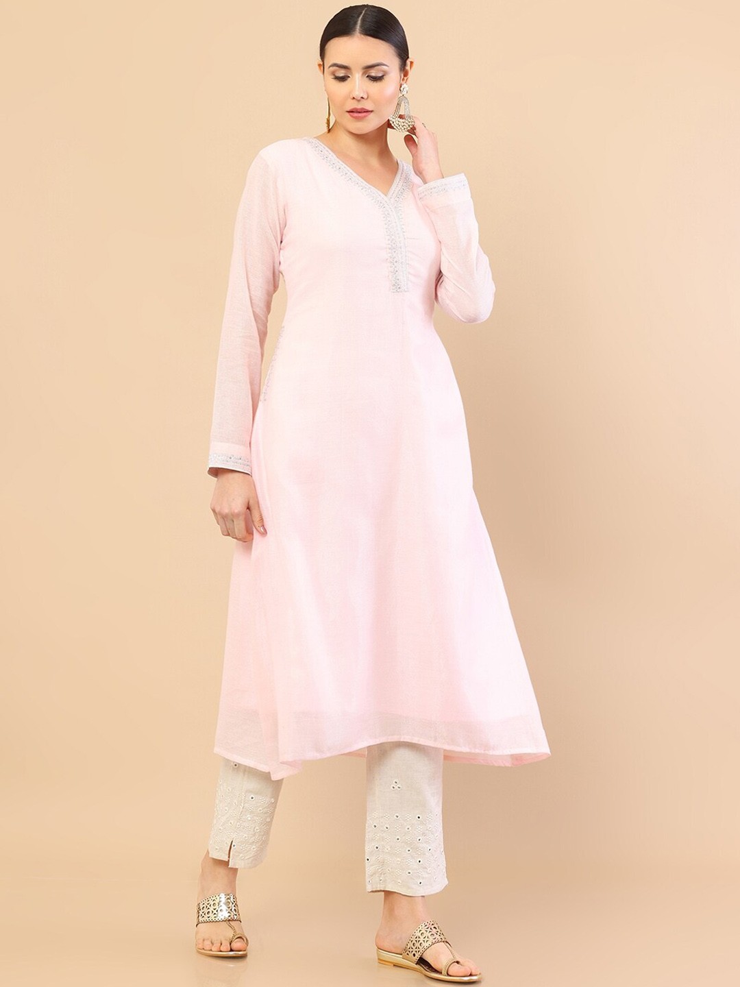 

Soch Women Pink A-Line Cotton Kurta