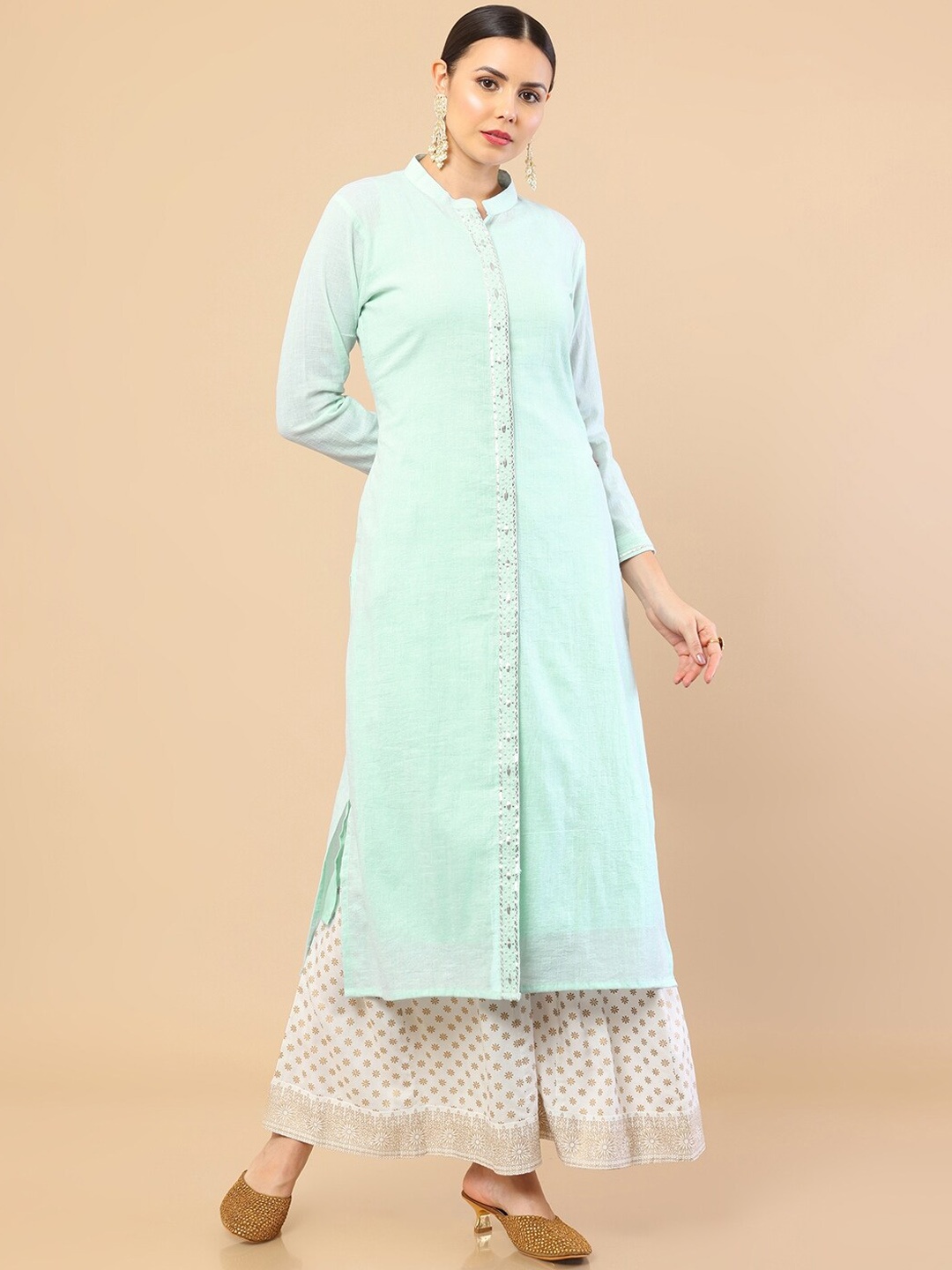 

Soch Women Blue A-Line Layered Solid Kurta
