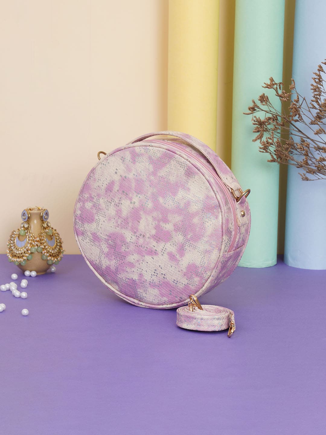 FABBHUE Purple Textured PU Structured Sling Bag